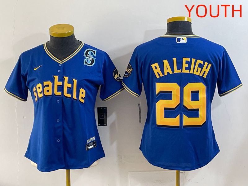 Youth 2025 Seattle Mariners 29 Raleigh Blue City Edition Nike MLB Jersey style 9